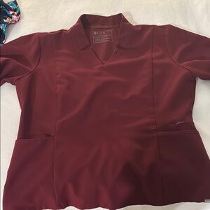 Figs Red Boxy Blouse with Notched Collar